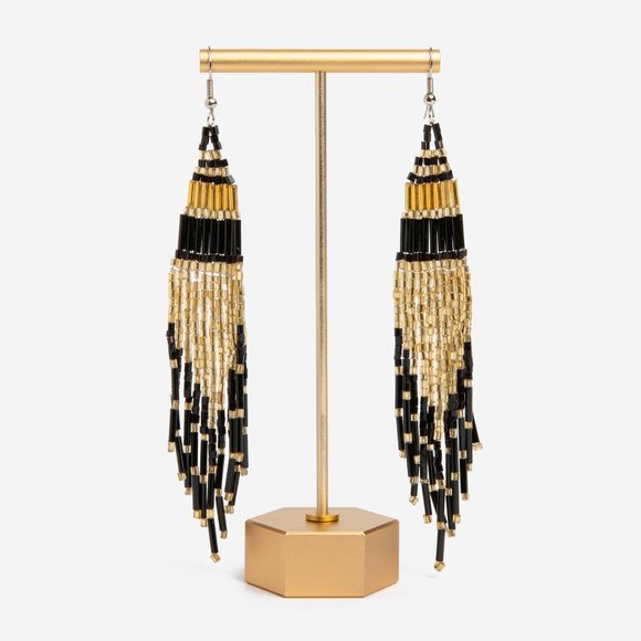 Jewelry - Beautiful Black & Gold Beaded Chandelier Earrings